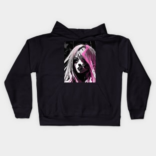 Timeless Expressions: Endearing Black and White Anime Girl Portraits Goth GOthic Fashion Dark Pink Hair Kids Hoodie